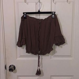 LA hearts off the shoulder top